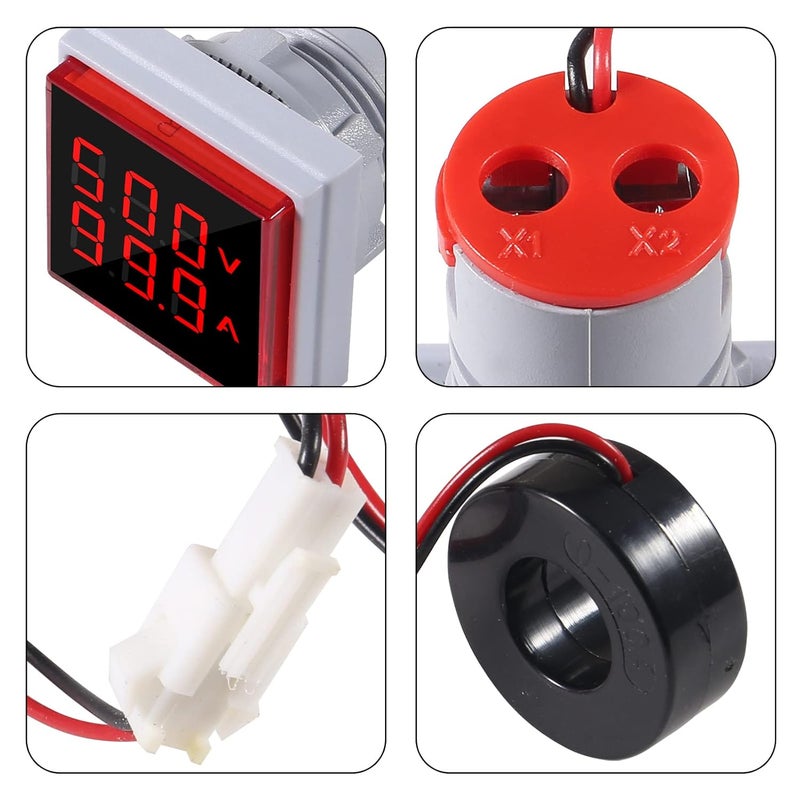 AiTrip 2Pack LED Display Voltmeter, Square Dual Display Voltmeter and Ammeter LED Digital Voltage Gauge AC 60-500V 0-100A Current Meter Indicator - Image 2